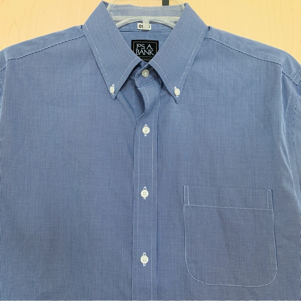 Jos.A.Bank Traveler Slim Fit Dress Shirt Mens long Sleeve Houndstooth Blue 16-34 - Picture 5 of 15